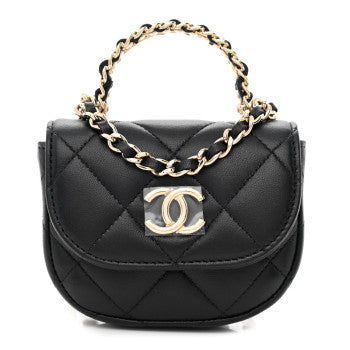 CHANEL LAMBSKIN QUILT CLUTCH WITH BLACK CHAIN