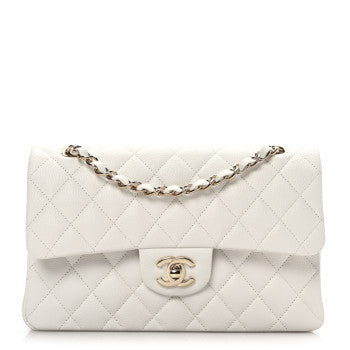 CHANEL CAVIAR QUILTED SMALL DOUBLE FLAP IN WHITE