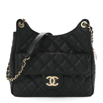 CHANEL CAVIAR QUILTED WAVY BAG IN BLACK