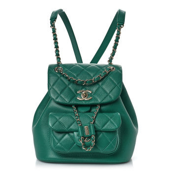 CHANEL LAMBSKIN QUILTED SMALL DUMA DRAWSTRING BACKPACK IN GREEN
