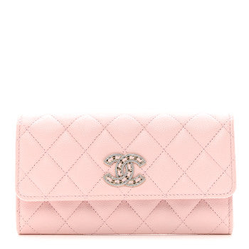CHANEL CAVIAR QUILTED CRYSTAL FLAP WALLET IN PINK