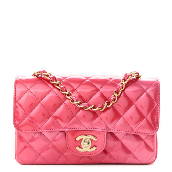 CHANEL SHADED PATENT CALFSKIN QUILTED MINI BAG IN DARK PINK