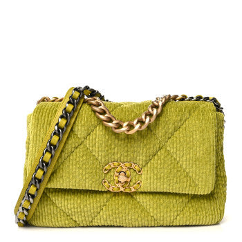 CHANEL CORDUROY QUILTED MEDIUM FLAP BAG IN LIGHT GREEN