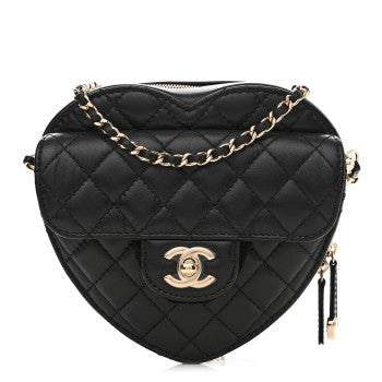 CHANEL LAMBSKIN QUILTED LOVE HEART BAG IN BLACK