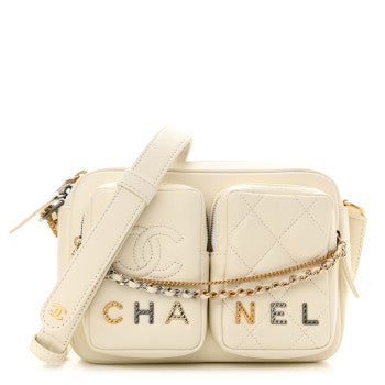 Chanel White Quilted Lambskin Pocket Camera Bag Mini Q6BATW1IW9001